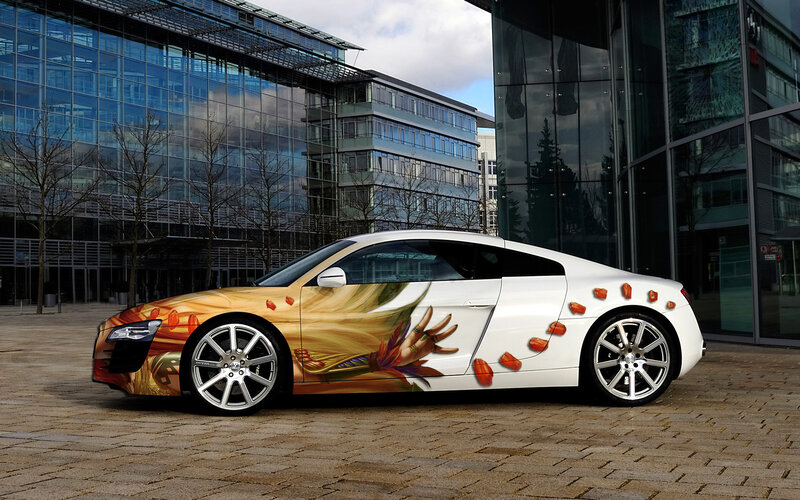 car with artistic wrap design