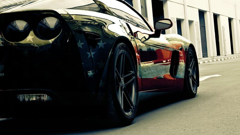 Car with Flag Design — Black