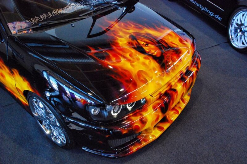 Car with Flame Design — Black
