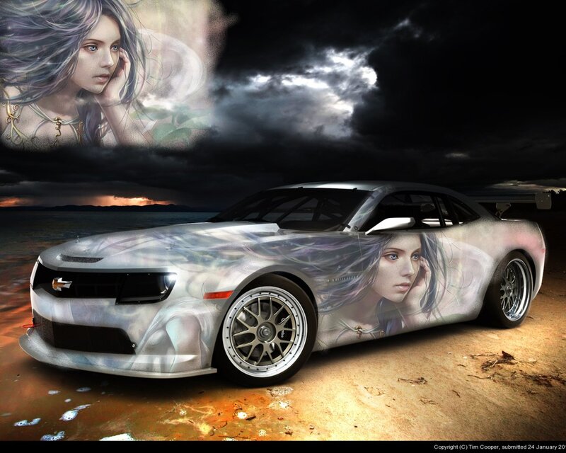 car with ghostly woman design