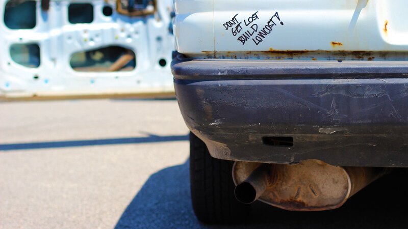 car with graffiti message