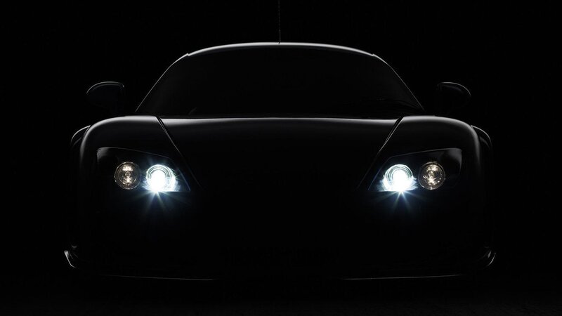 Car with Headlights on — Black, Dramatic, Night, Photograph, Side Mirrors