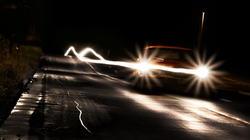 Car with Headlights on — Black, Dramatic, Night