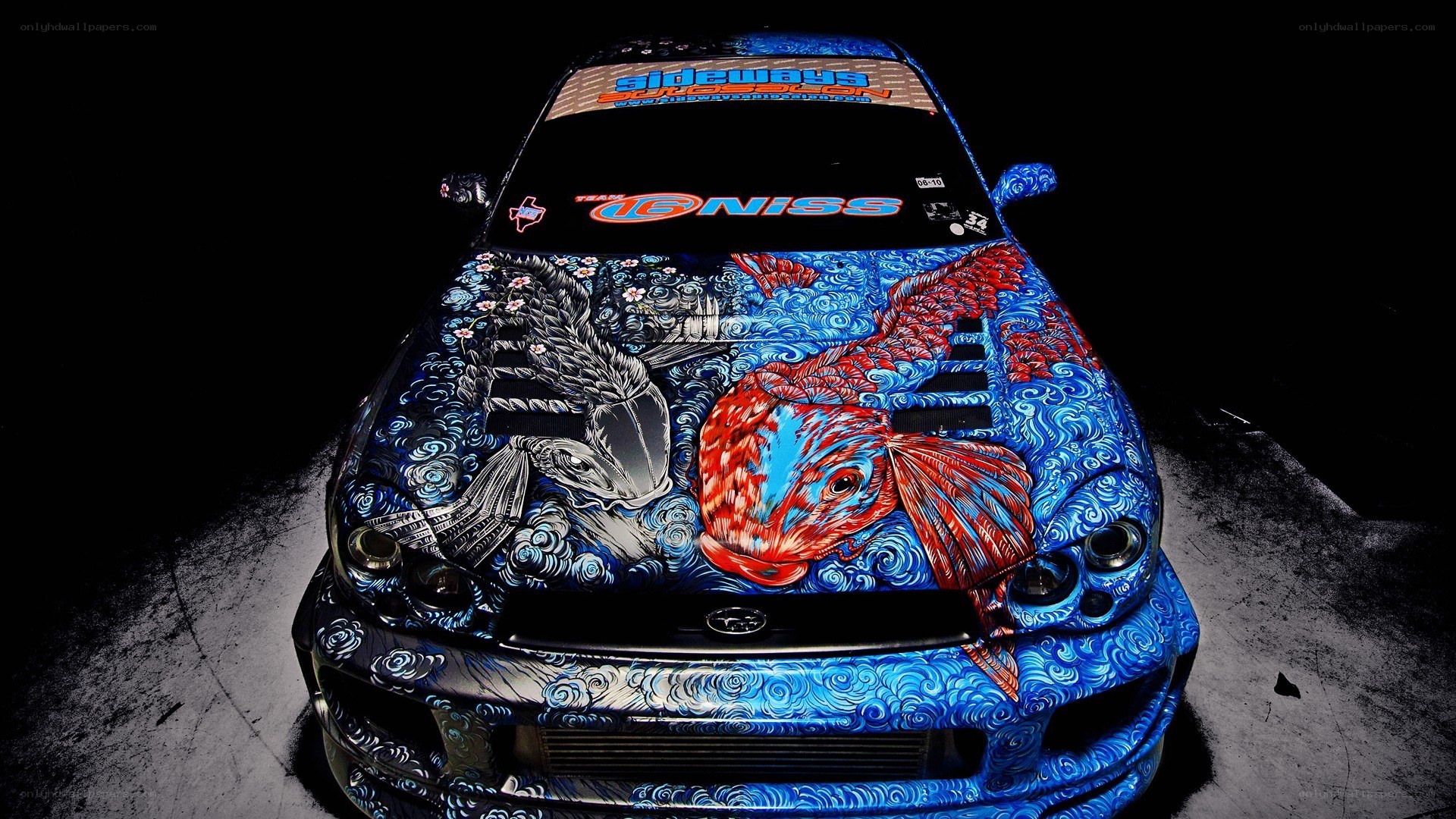 car with koi fish art