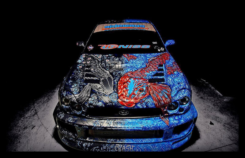 Car with Koi Fish Art — Blue, Dramatic