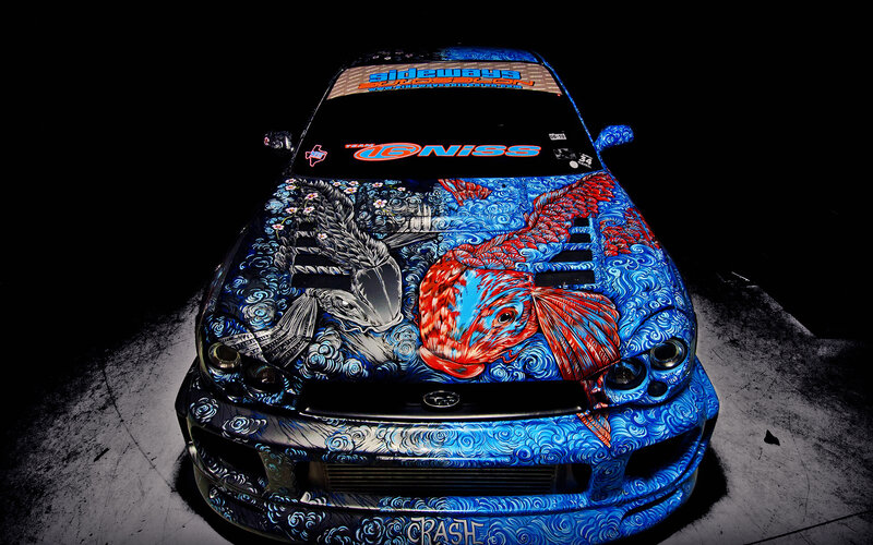 Car with Koi Fish Art — Blue