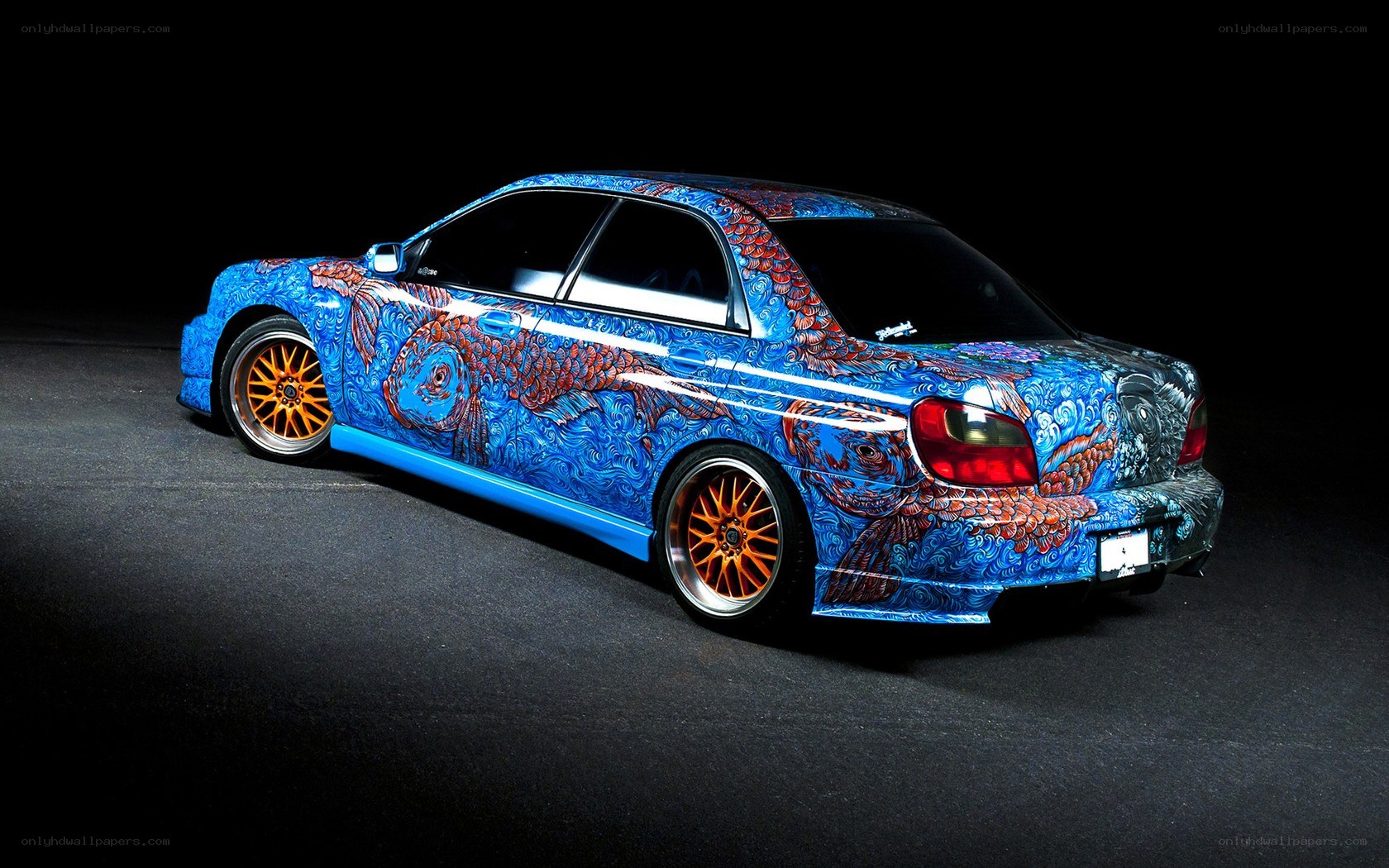 car with koi fish art
