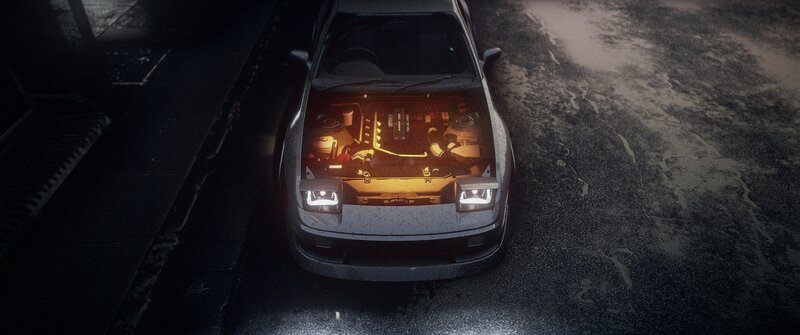 Car with Open Hood — Black