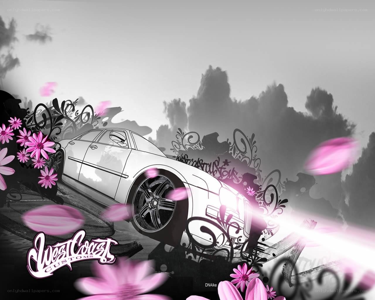 Car with pink flowers