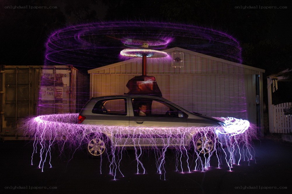 Car with purple lightning effects