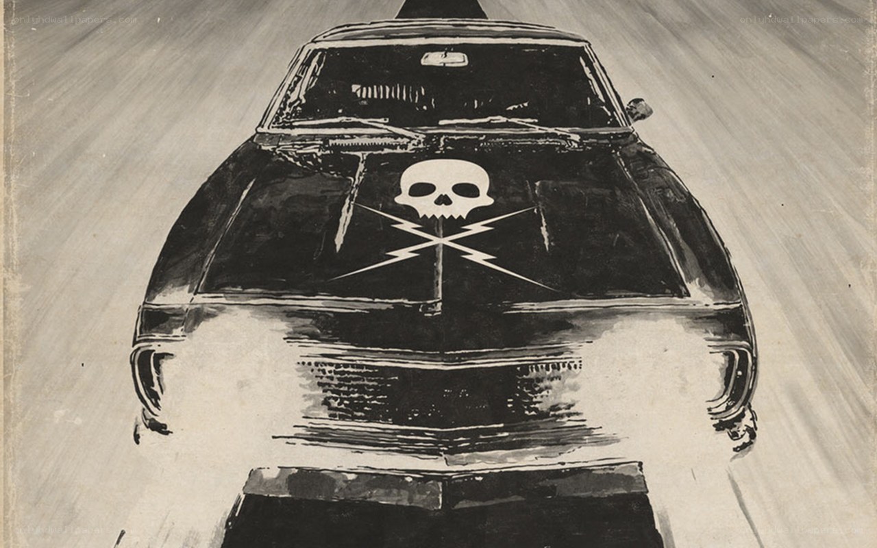 car with skull emblem