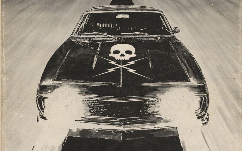Car with Skull Emblem — Black, Dramatic, Illustration