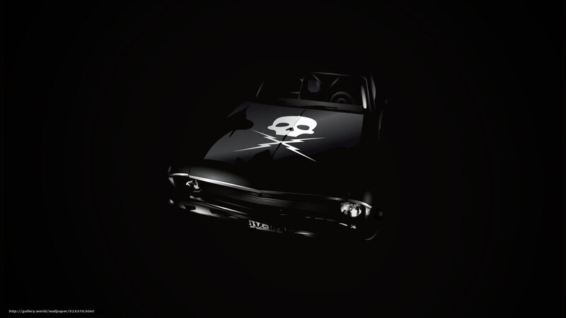 car with skull emblem