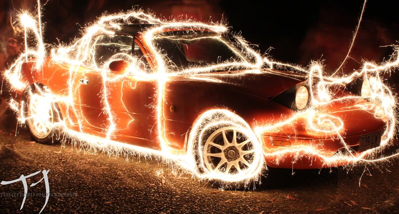 Car with sparkler light painting