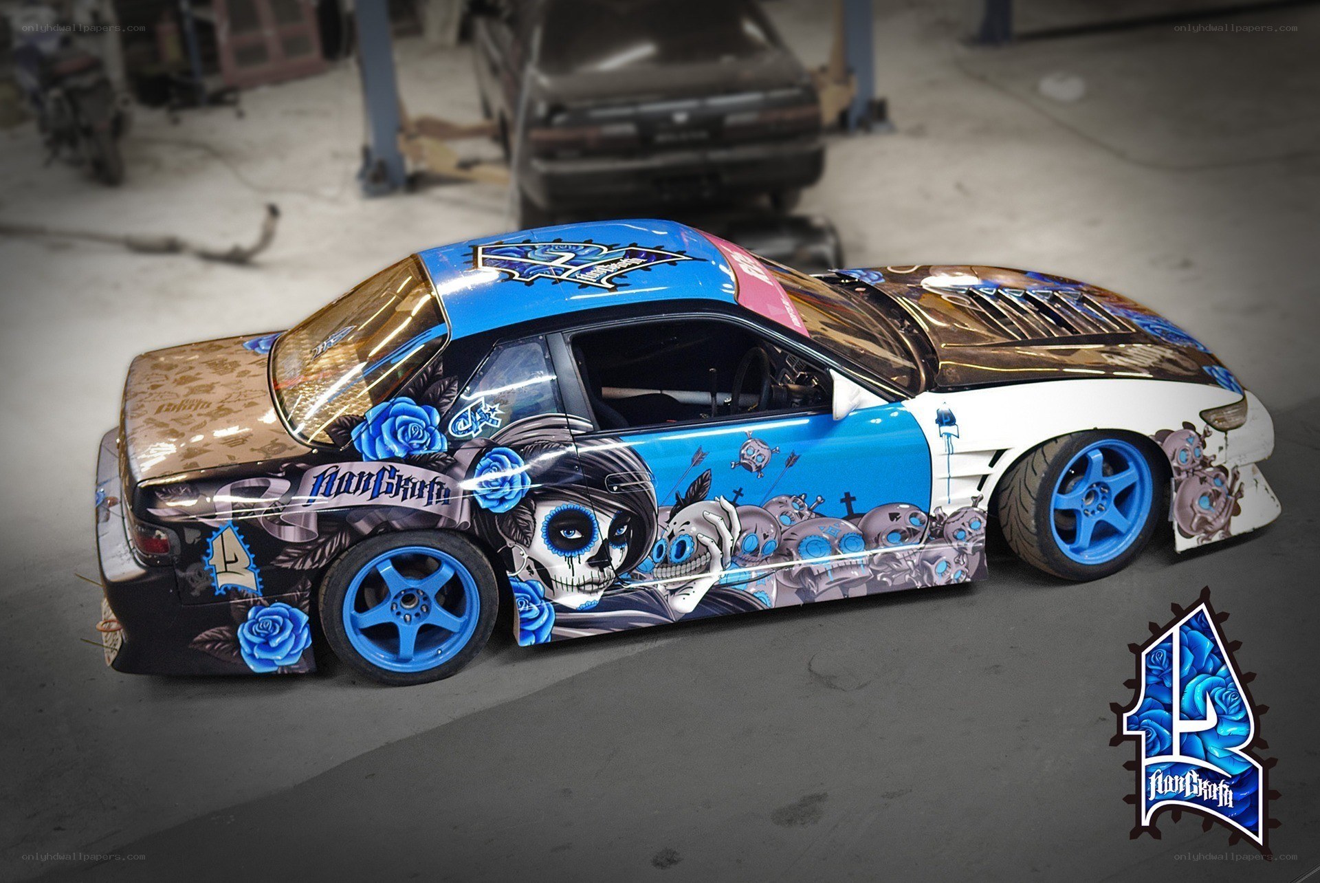 car with sugar skull design
