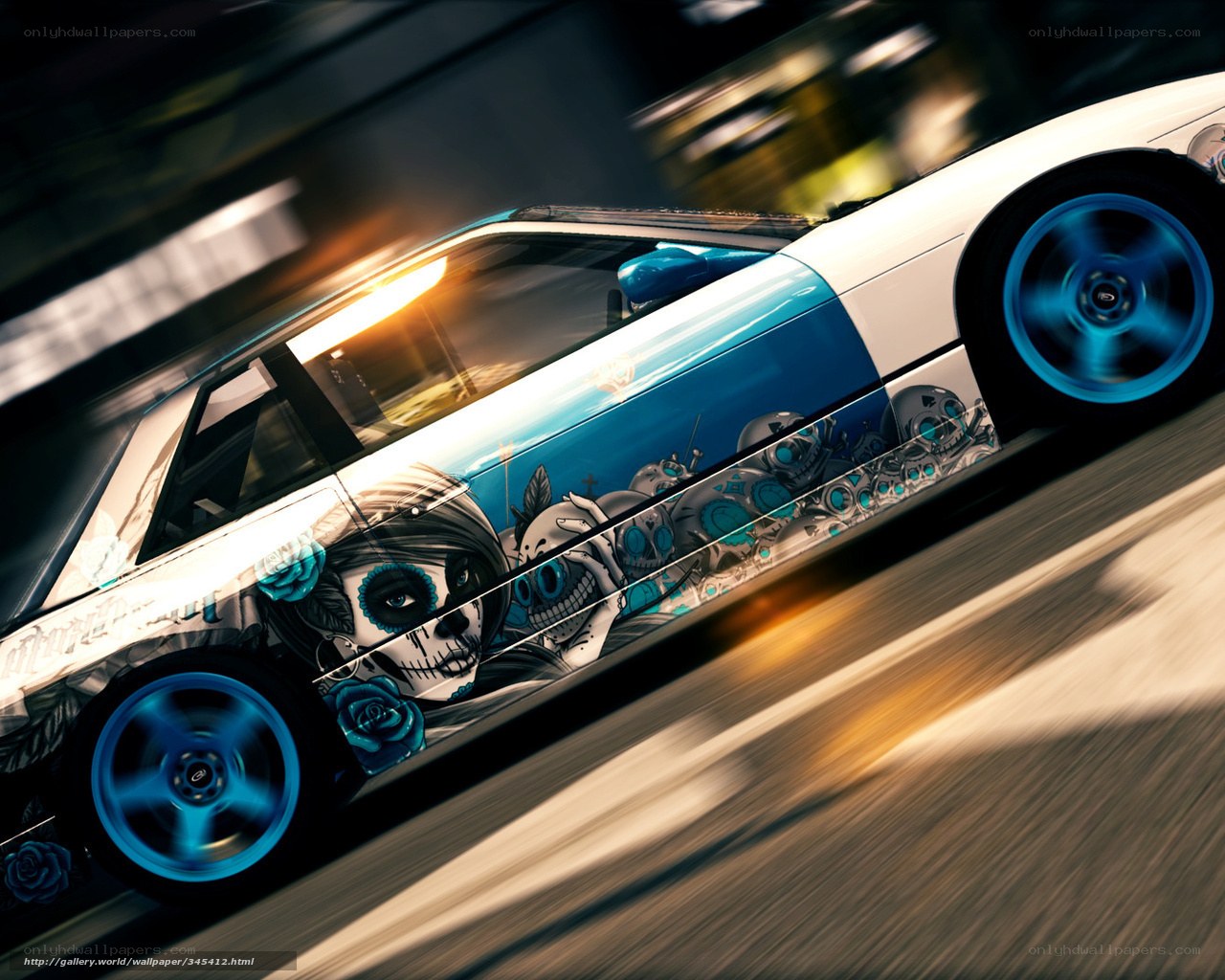 car with sugar skull design