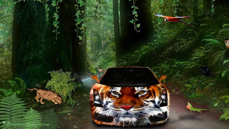 Car with Tiger Face — Green