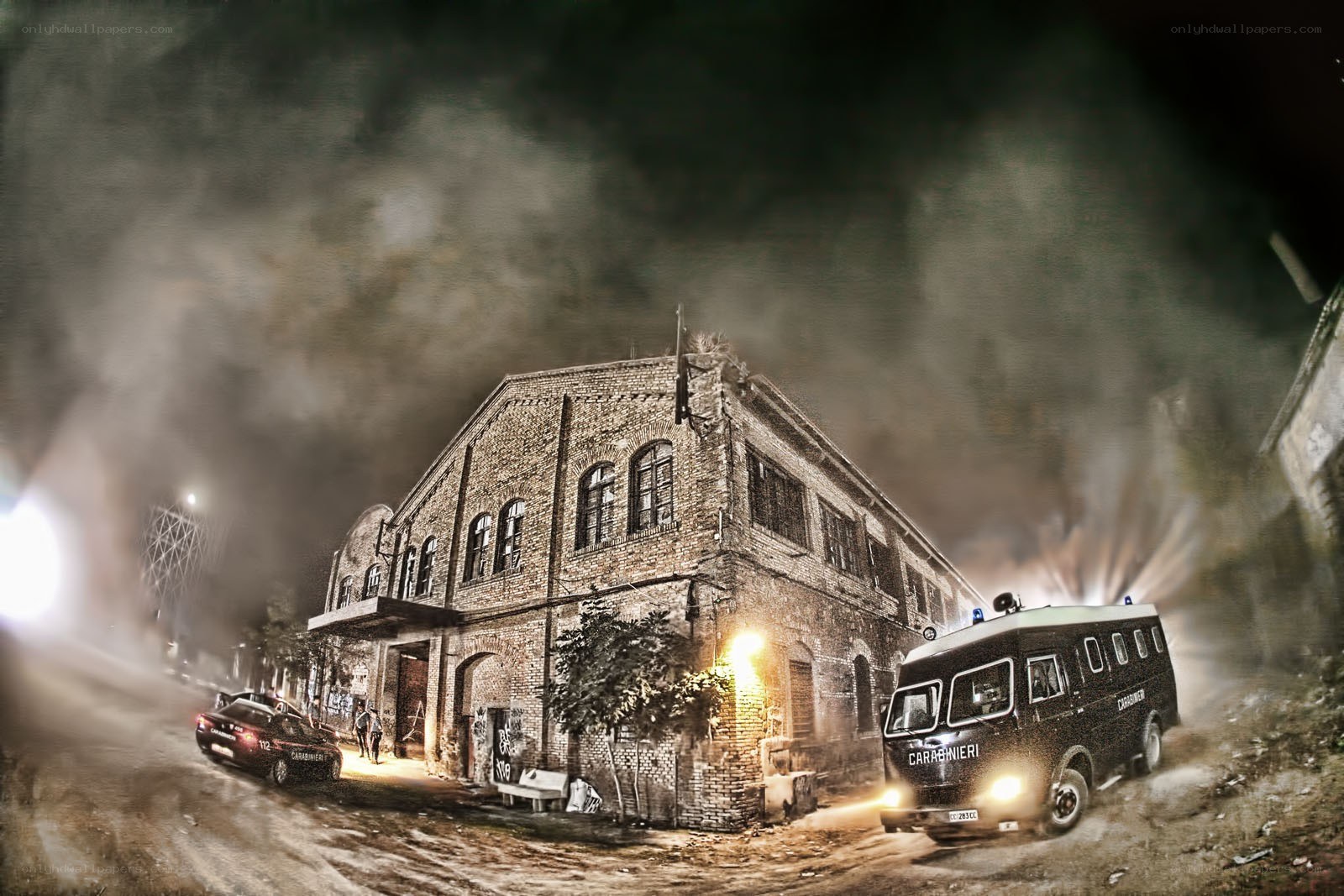Carabinieri at a brick building