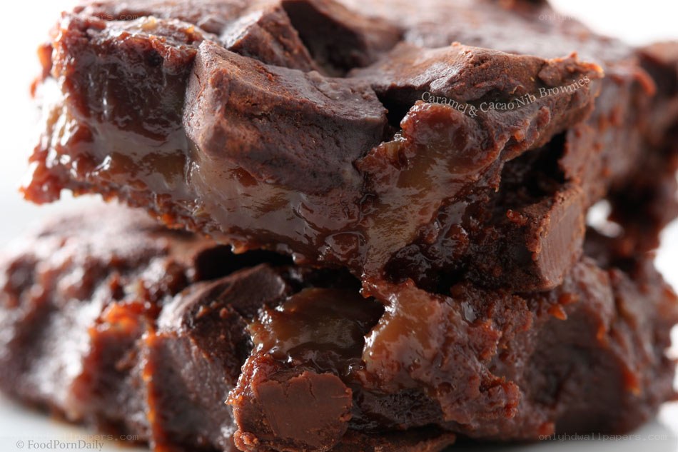 Caramel and cacao nib brownies