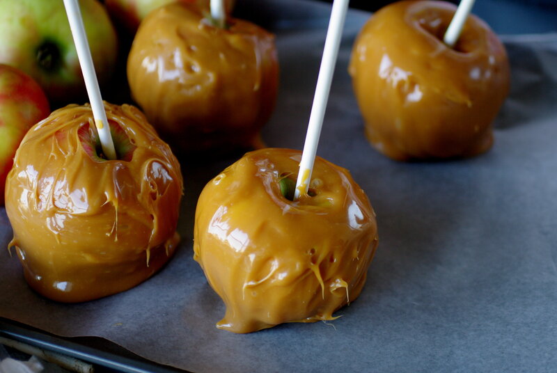 caramel apples on sticks