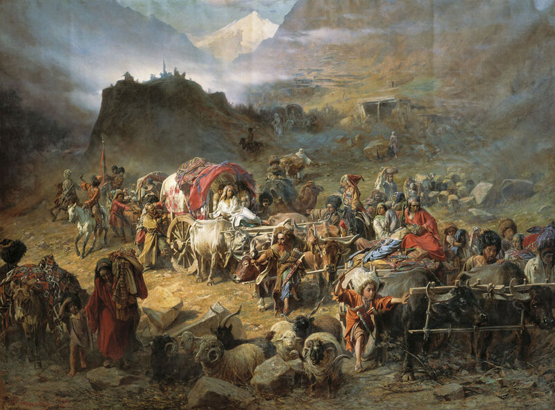 Caravan in Mountain Pass — Brown