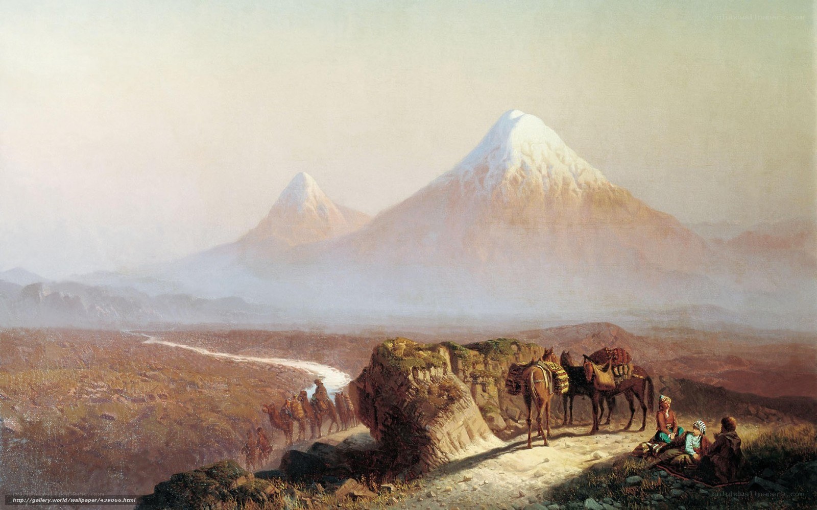 Caravan in mountainous landscape