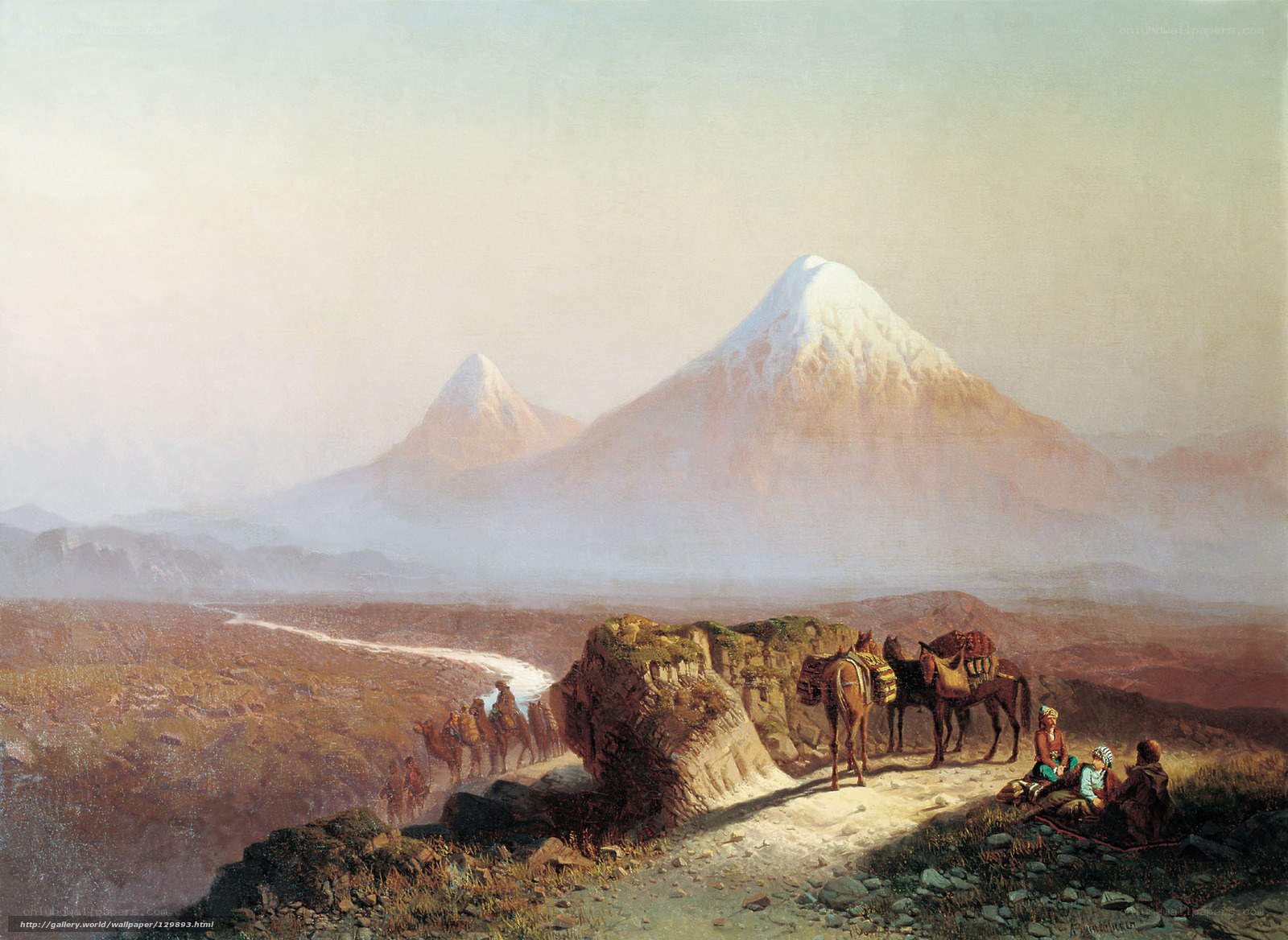 Caravan in mountainous landscape