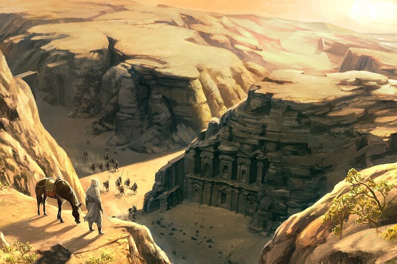 Caravan in the desert canyon