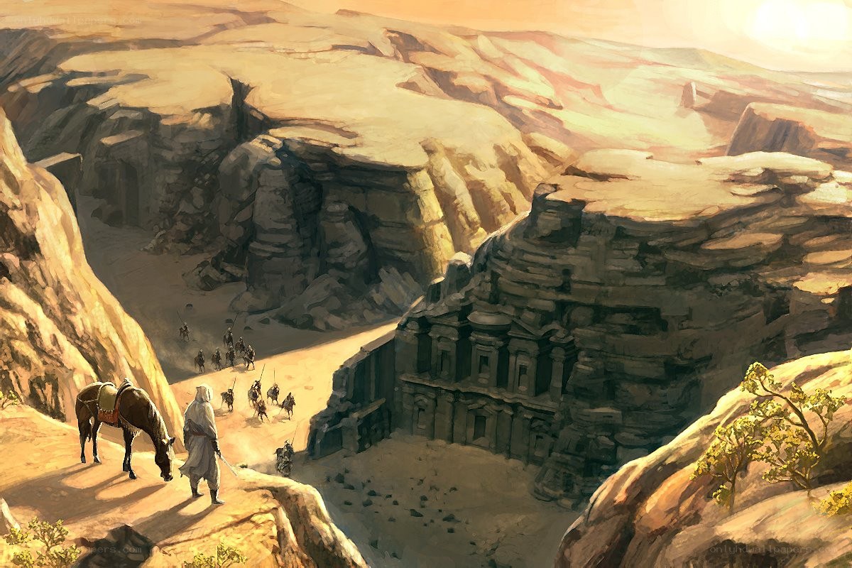 Caravan in the desert canyon