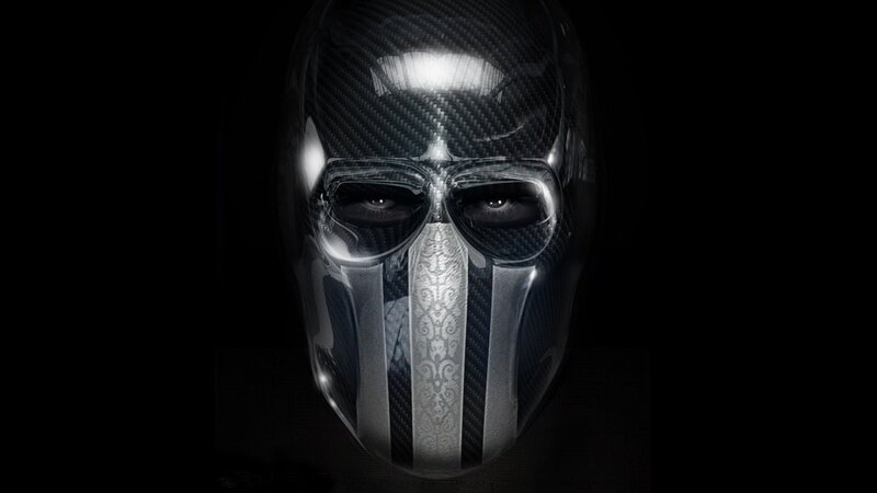 carbon fiber mask with ornate design