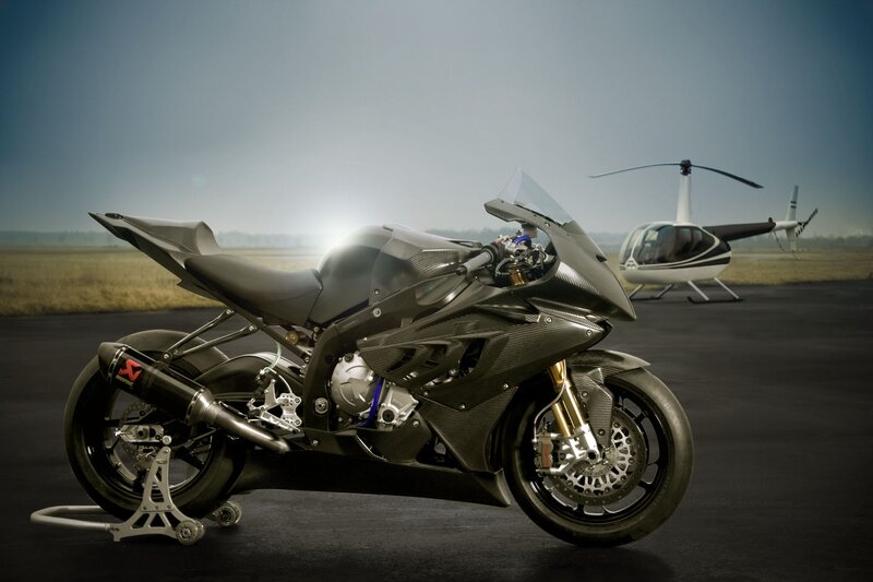 Carbon-fiber motorcycle with helicopter