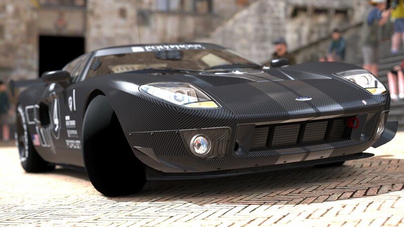carbon fiber race car on cobblestones