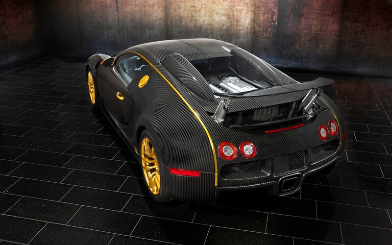 Carbon-fiber Sports Car — Black, Dramatic, Photograph, Gold Wheels, Engine