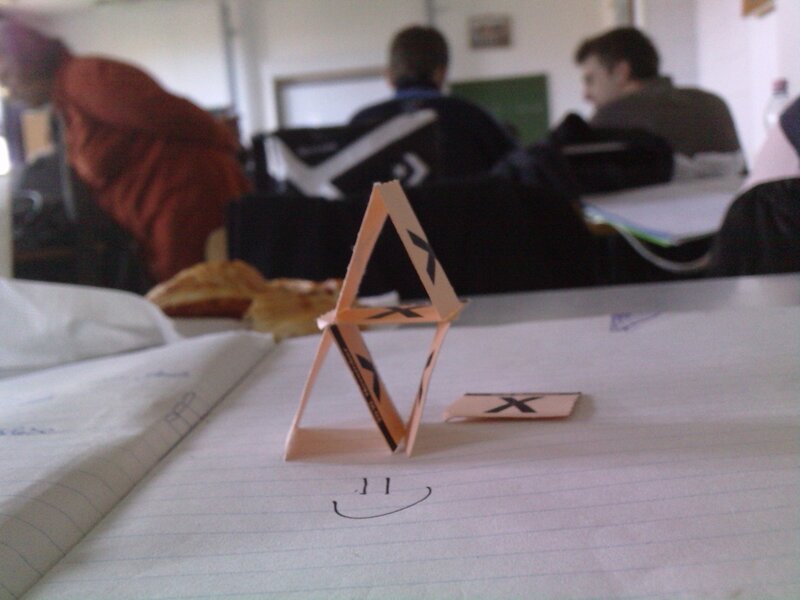 Card tower in a classroom