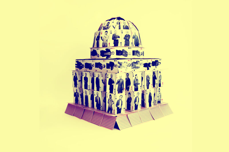 Card tower with portraits