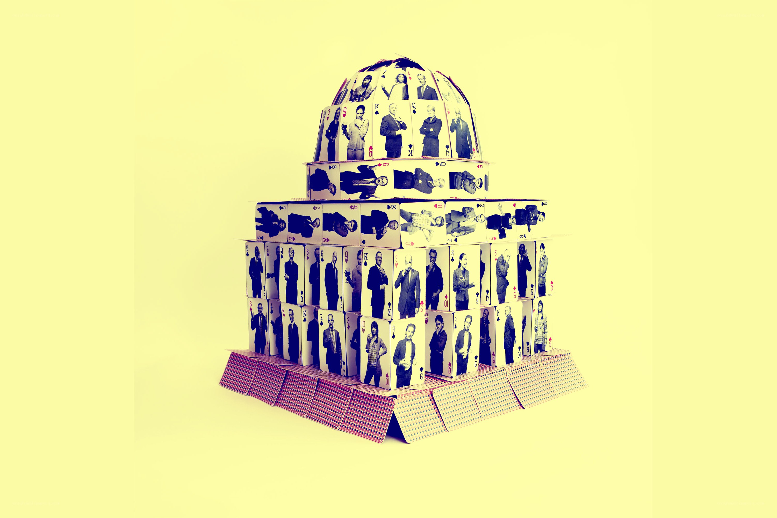 Card tower with portraits