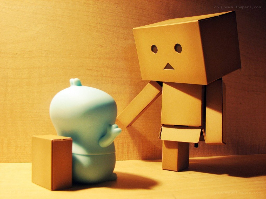 Cardboard and blue toy figures