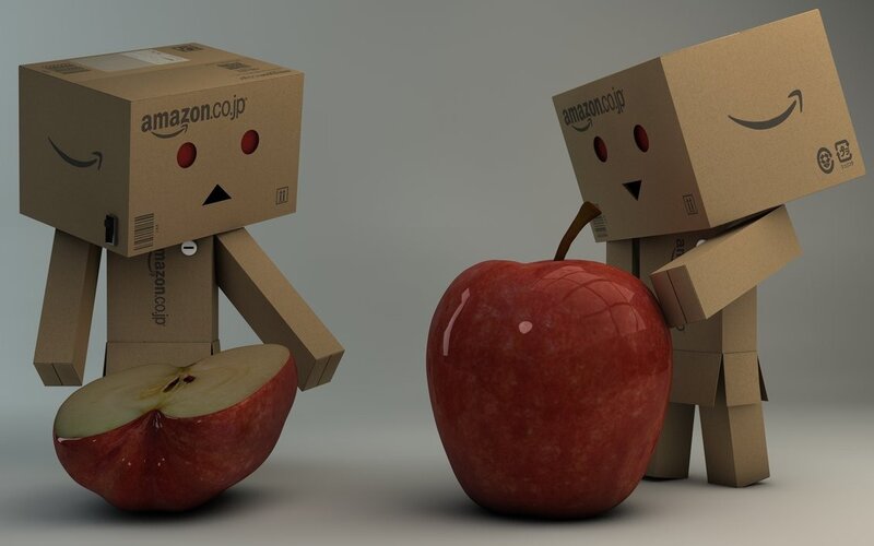 Cardboard box characters with apples