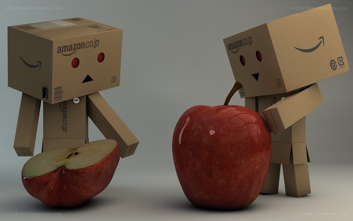 Cardboard box characters with apples