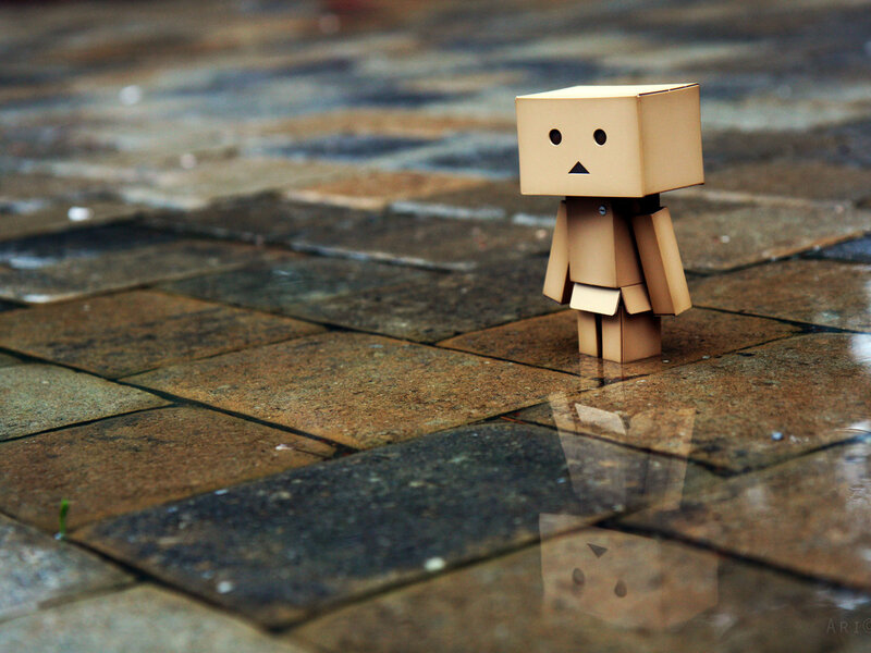 Cardboard Box Figure — Brown, Melancholic, Photograph, Pavement