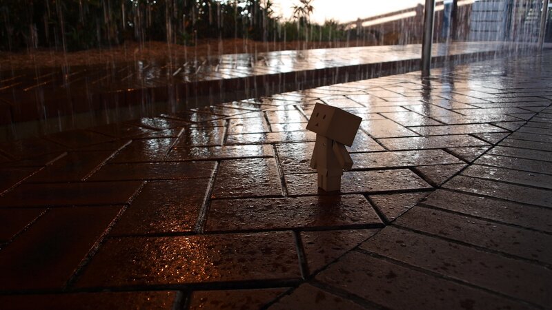 Cardboard Box Figure — Brown, Melancholic, Sunset