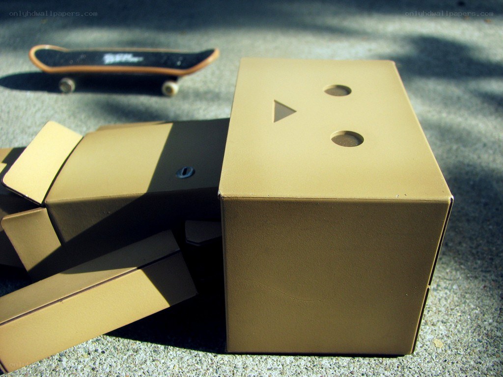 Cardboard box robot and skateboard