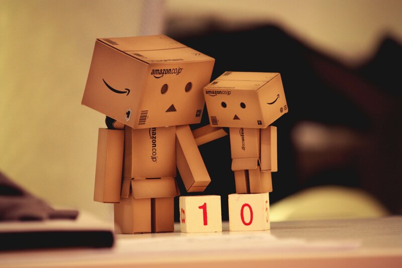 Cardboard box robots together