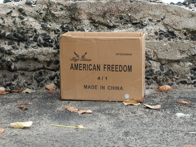 Cardboard box with American Freedom branding