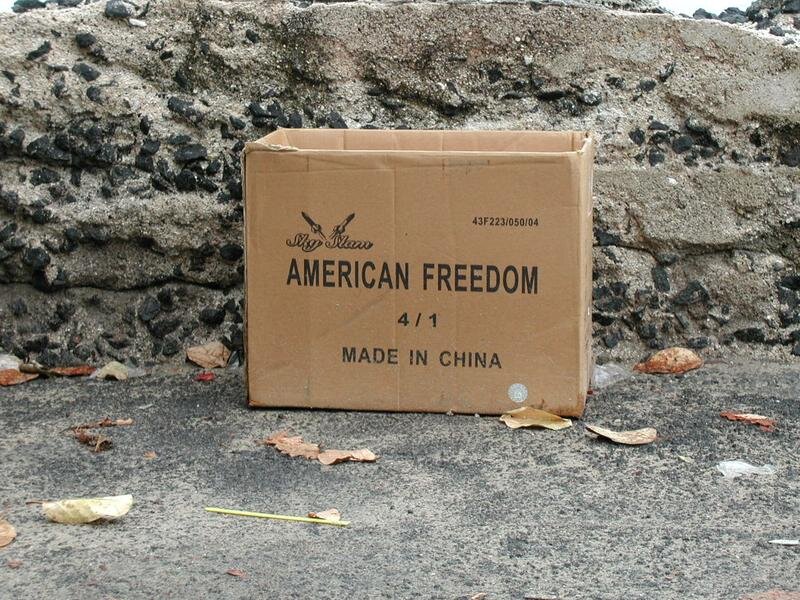 Cardboard box with American Freedom branding