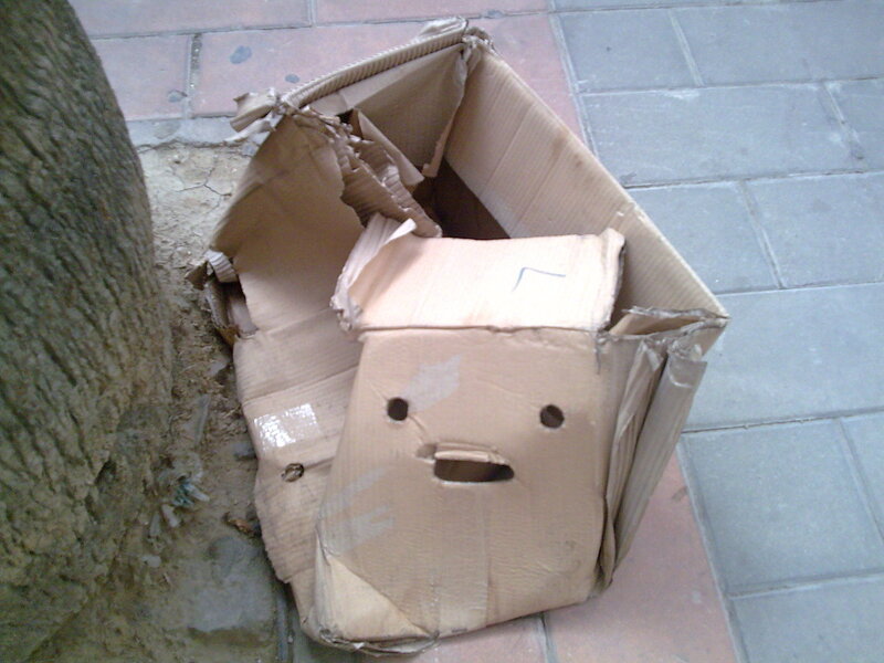 Cardboard box with face