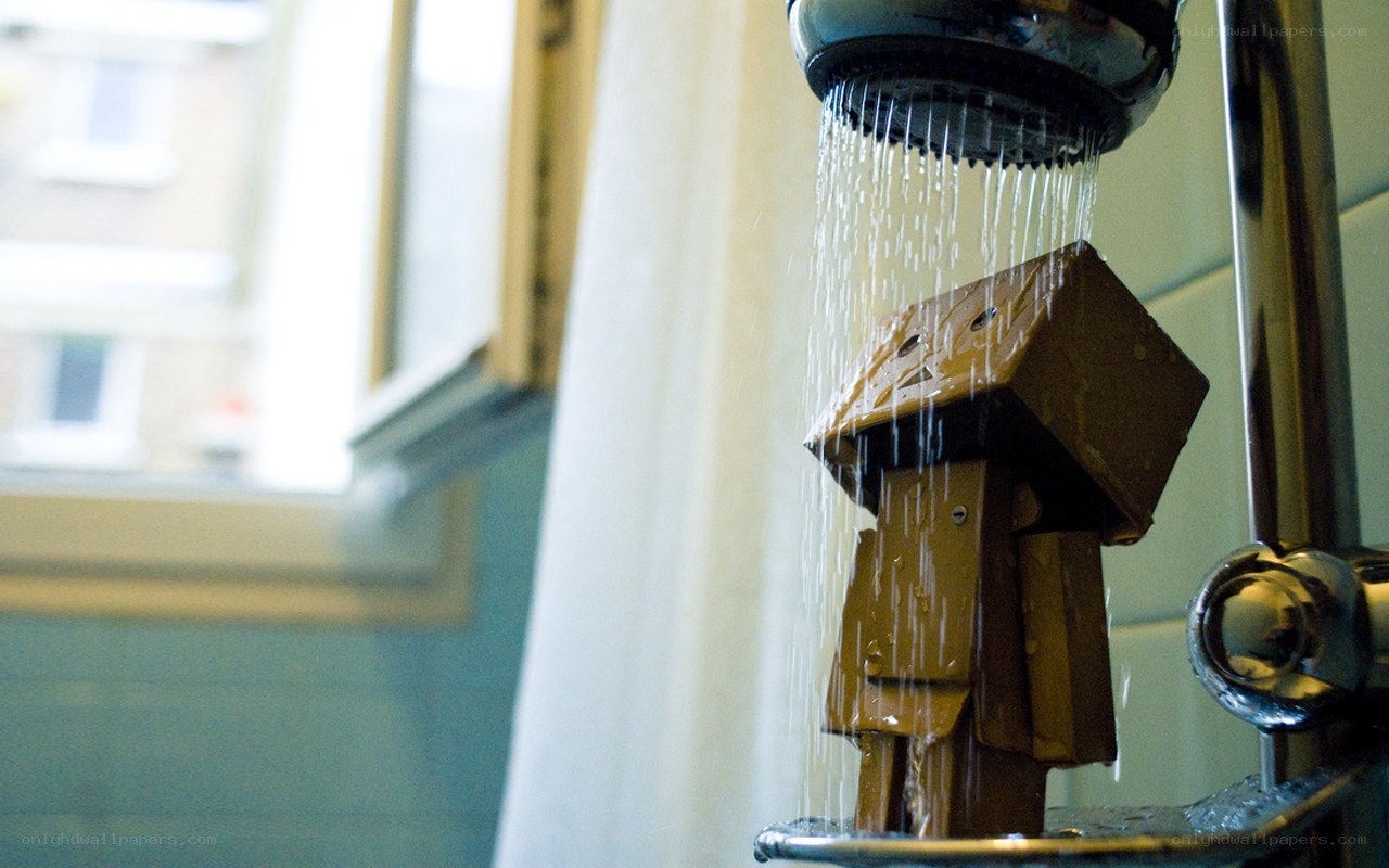 cardboard figure showering