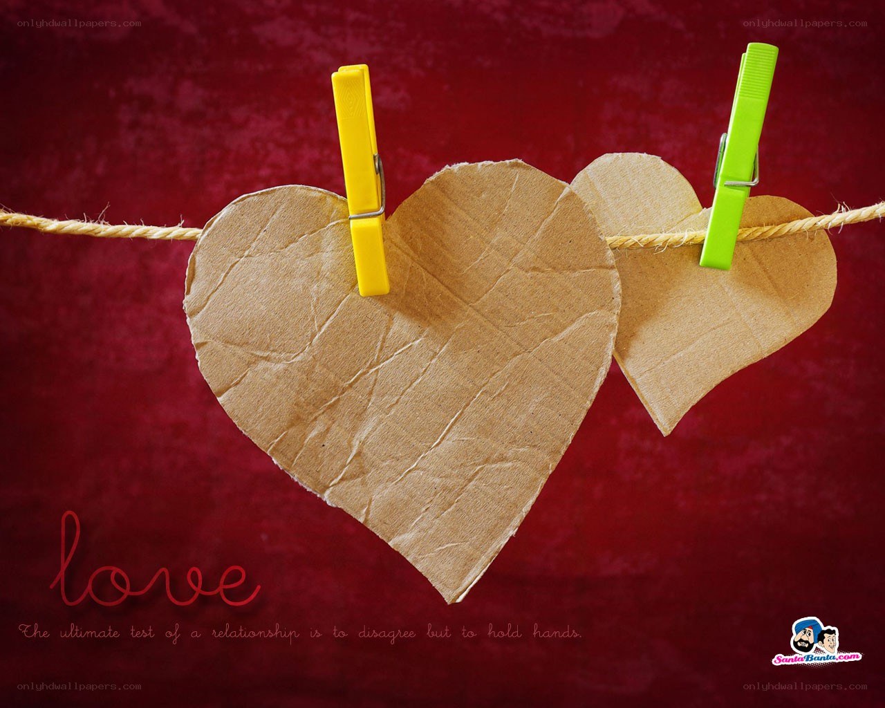 Cardboard hearts on a clothesline