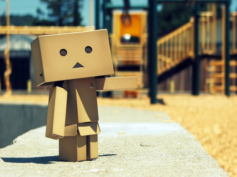 Cardboard robot at playground