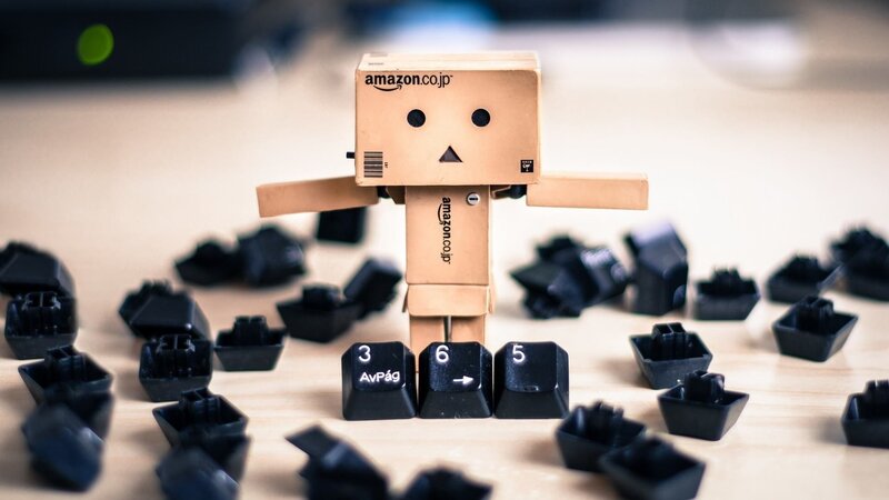 Cardboard Robot Figure — Brown, Calm, Photograph, Keyboard Keys